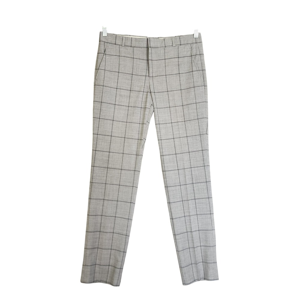 Banana Republic Womens Ryan Grey Windowpane Plaid Wool Blend Slim Pants Size 4